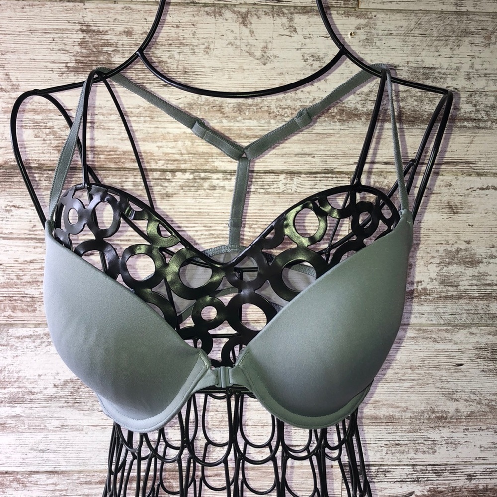 Victoria’s Secret PINK bra size 34C racer back style purplish gray mesh …​
